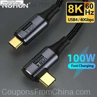 NOHON USB4.0 USB-C to Type-C Cable 40Gbps 8K 60Hz PD 100W 1m Elbow
