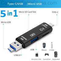 5 in 1 USB 2.0 Type C/Usb /Micro Usb/Tf/SD Memory Card Reader