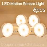 6pcs PIR Motion Sensor LED Night Light USB Rechargeable