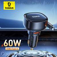 Baseus 2-in-1 Car Charger 30W PD + 25W Built-in Retractable Cable