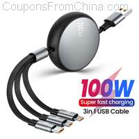 3in1 Retractable 6A 100W USB Cable