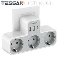 TESSAN TS-323 EU Wall Socket Extender with 3 AC Outlets and 3 USB Ports