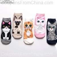 5 Pairs/Set Women Cartoon Cute Cat Ankle Socks