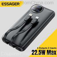 Essager 20000mAh Power Bank With 2 Cables 22.5W