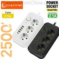 2m EU Plug AC Outlets Multitap Socket Extension Power Strip With USB Type C