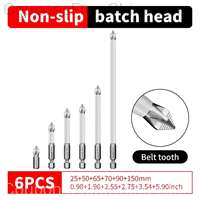 6pcs Cross Screwdriver Head Strong Magnetic Anti Slip Bits PH2