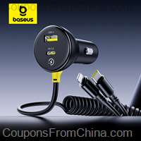 Baseus 60W Car Charger Retractable Spring Cable