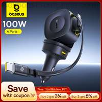 Baseus 100W Car Charger PD QC Retractable Cable 4 Ports