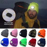 Winter Men Beanie Hat with LED Light