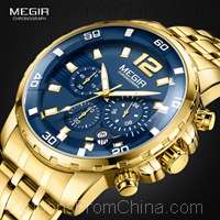 Megir Men Gold Stainless Steel Quartz Watch