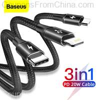 Baseus 3 in 1 USB-C Cable PD20W Type-C/iPhone/Micro 1.5m